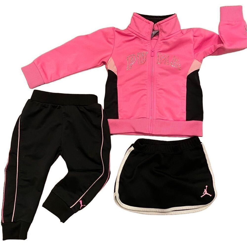 Puma Three Piece Set Track Suit Jacket w Pants 12M Skort 18 M Black Pink Bundle